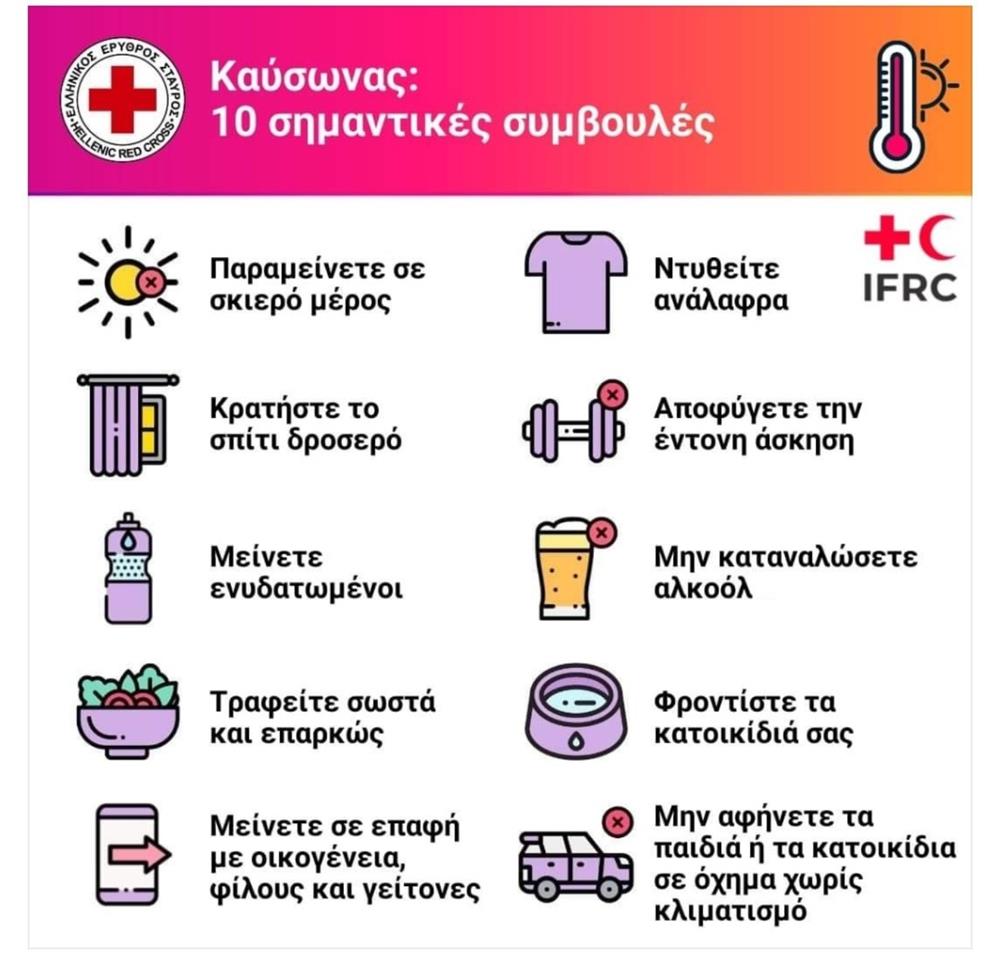 Ελληνικός Ερυθρός Σταυρός - οδηγίες για καυσωνα Ελληνικός Ερυθρός Σταυρός - οδηγίες για καυσωνα