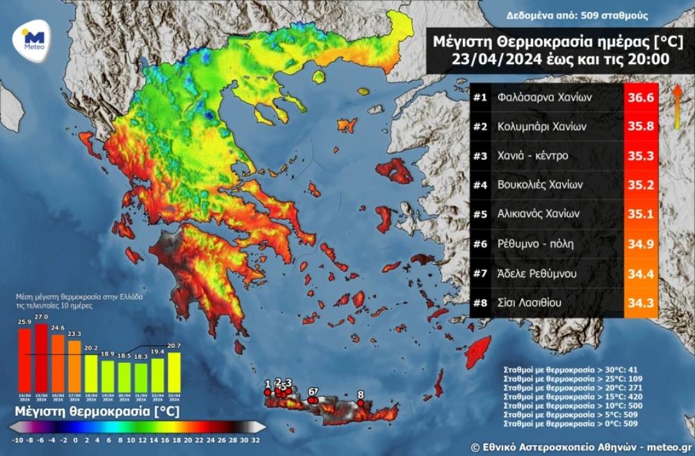 Meteo - θερμοκρασίες - 23 Απριλίου 2024 Meteo - θερμοκρασίες - 23 Απριλίου 2024