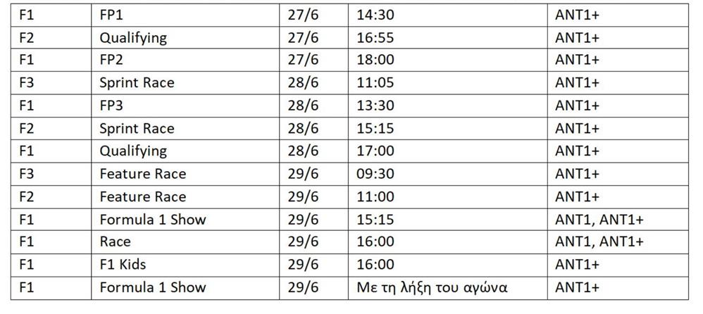 11o GP - Formula 1 - πρόγραμμα 11o GP - Formula 1 - πρόγραμμα