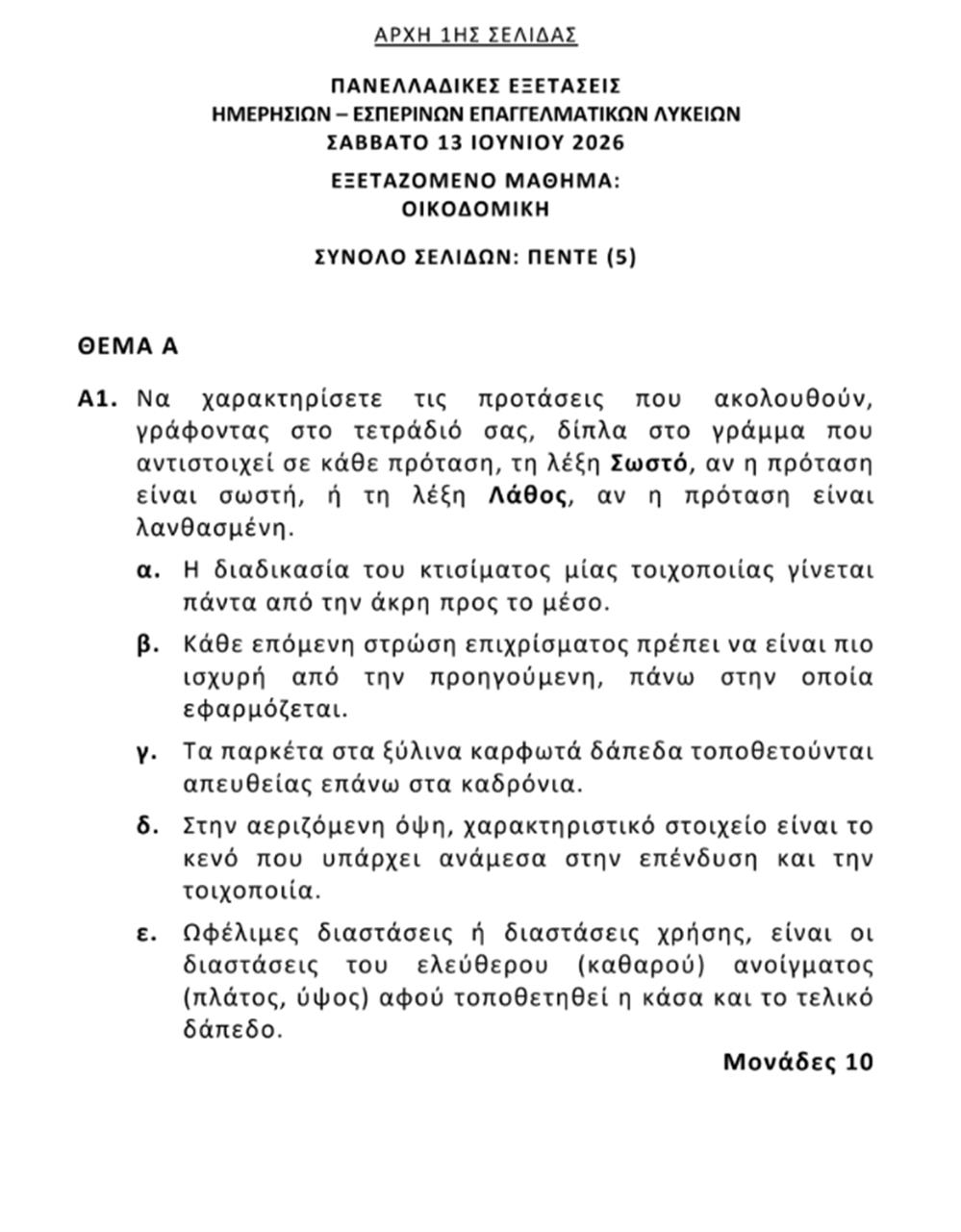 Πανελλήνιες - Θέματα