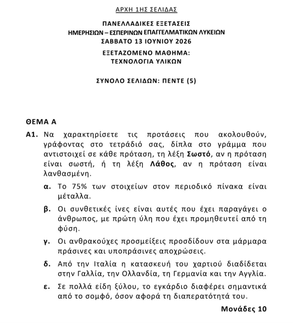 Πανελλήνιες - Θέματα